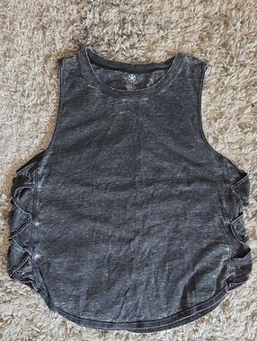 GAIAM Charcoal Black Muscle Tank with Side Lace Details